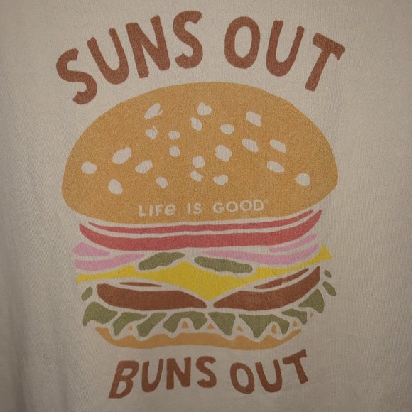 Life Is Good Tops - Life is Good Women's Short Sleeve Crusher Tee - Suns Out Buns Out Burger